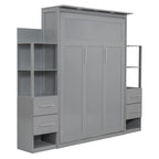 Full Size Murphy Bed Wall Bed with Shelves,Drawers and LED Lights
