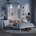 Lit escamotable mural pleine grandeur avec étagères, tiroirs et lumières LED