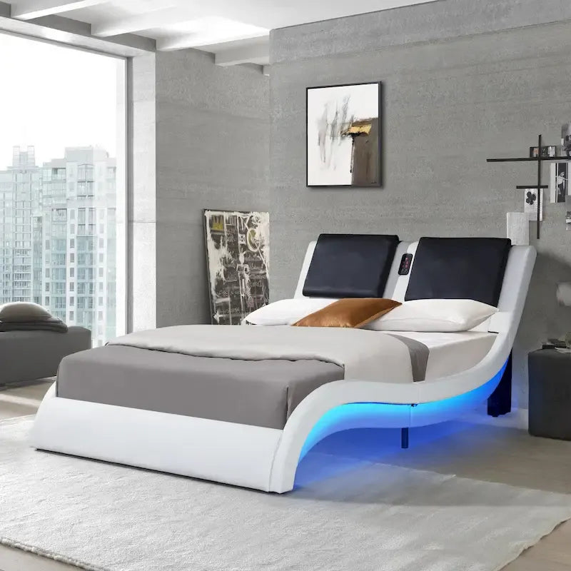 Cadre de lit plateforme rembourré en similicuir, King size