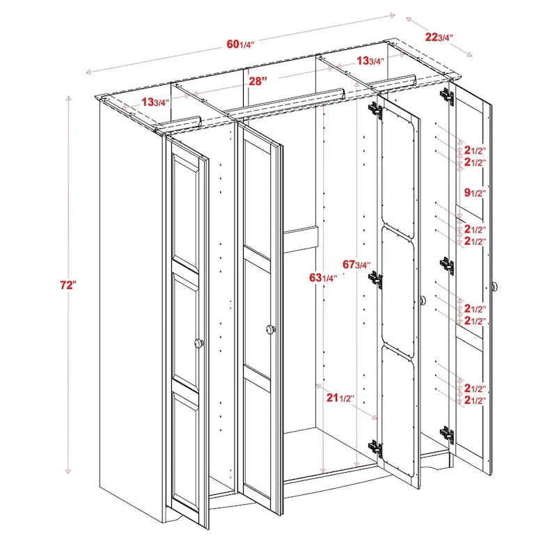 Garde-robe / Armoire 4 portes Regal 100 % bois massif par Palace Imports