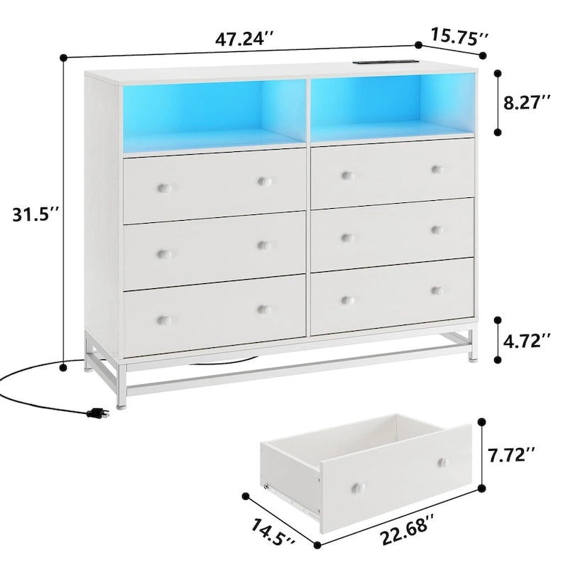 Commode large pour chambre à coucher avec station de charge