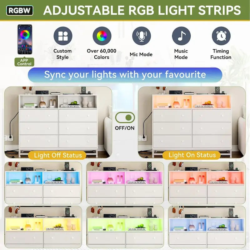 Commode large pour chambre à coucher avec station de charge
