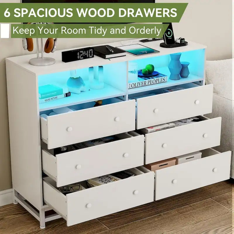 Commode large pour chambre à coucher avec station de charge