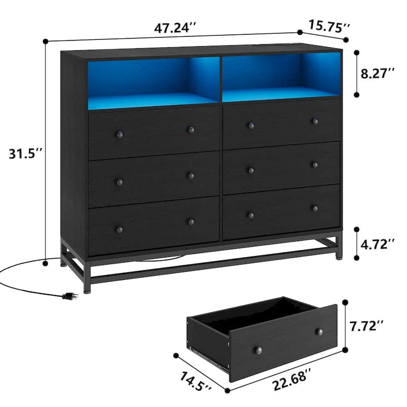 Commode large pour chambre à coucher avec station de charge