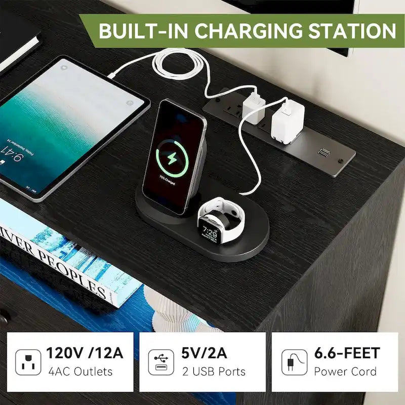 Commode large pour chambre à coucher avec station de charge