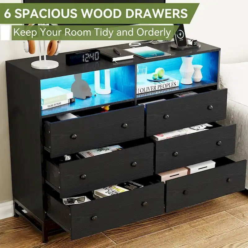 Commode large pour chambre à coucher avec station de charge
