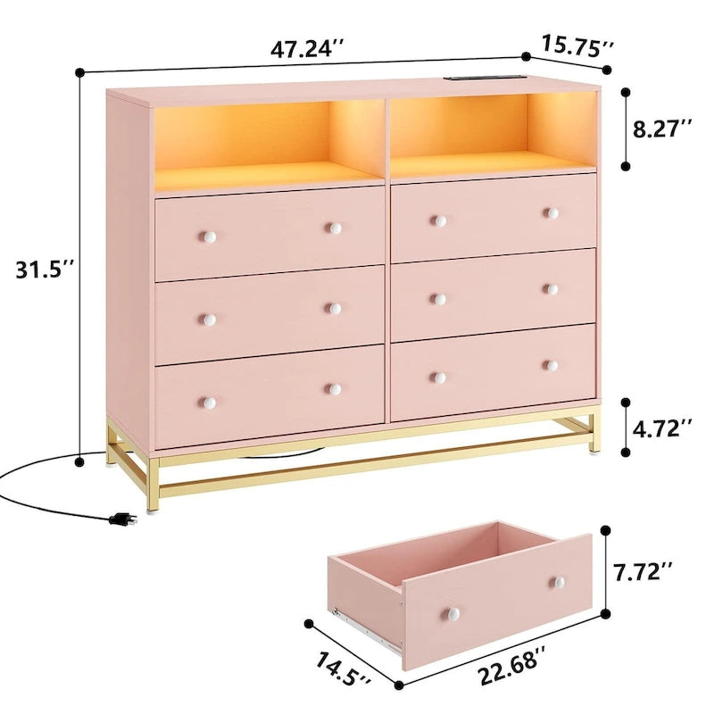 Commode large pour chambre à coucher avec station de charge
