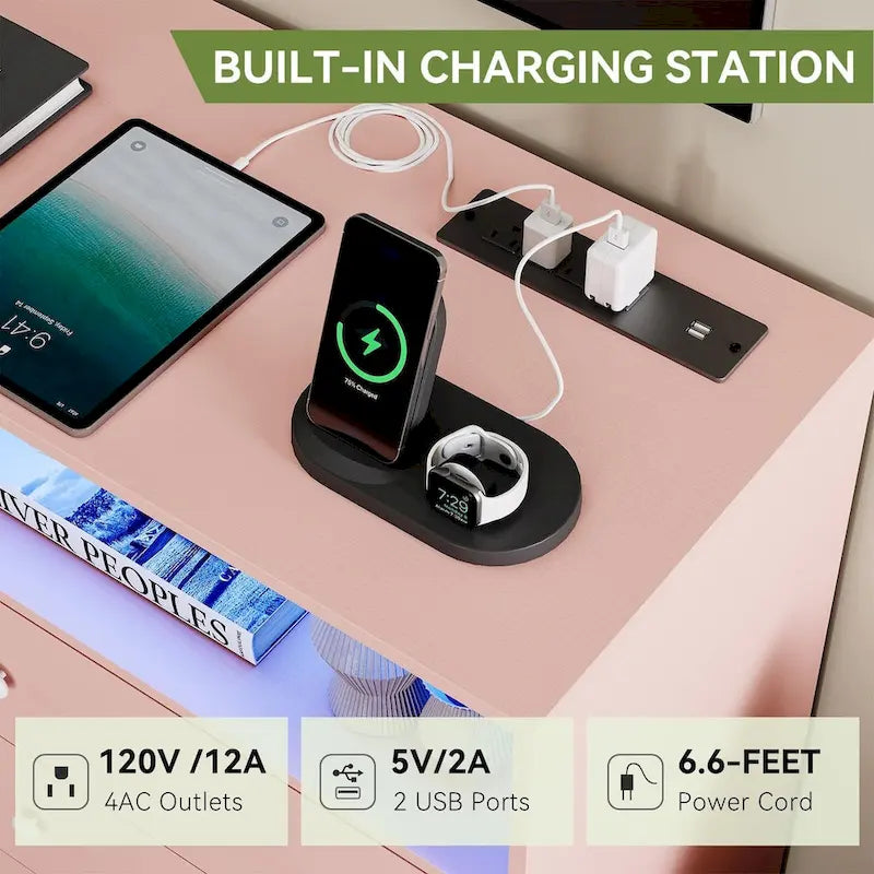Commode large pour chambre à coucher avec station de charge