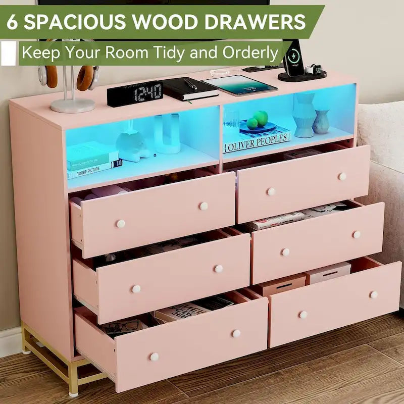 Commode large pour chambre à coucher avec station de charge