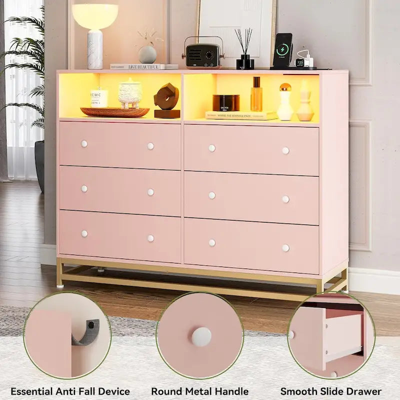Commode large pour chambre à coucher avec station de charge