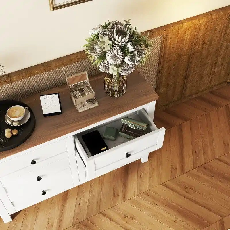 Commode en bois de style ferme à 6 tiroirs, armoire de rangement