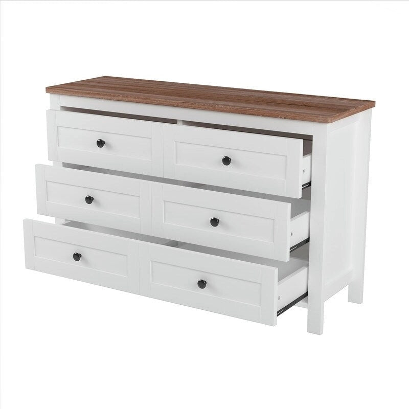 Commode en bois de style ferme à 6 tiroirs, armoire de rangement