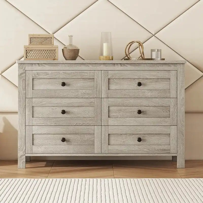 Commode en bois de style ferme à 6 tiroirs, armoire de rangement