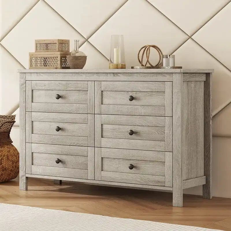 Commode en bois de style ferme à 6 tiroirs, armoire de rangement