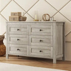 Commode en bois de style ferme à 6 tiroirs, armoire de rangement