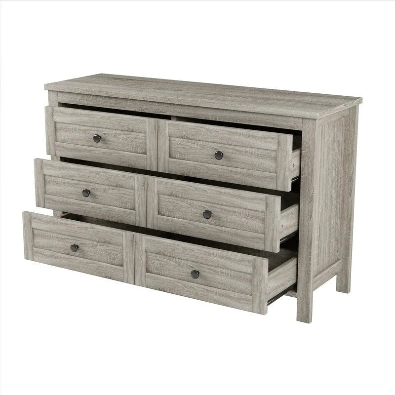 Commode en bois de style ferme à 6 tiroirs, armoire de rangement