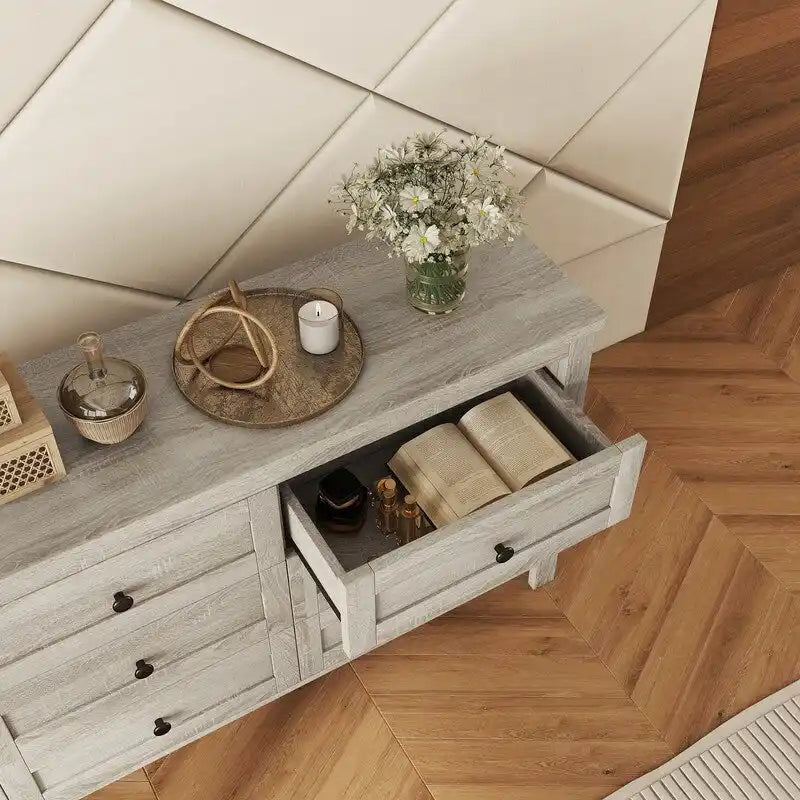 Commode en bois de style ferme à 6 tiroirs, armoire de rangement