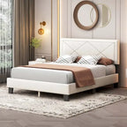 Cadre de lit Queen Size rembourré simple avec design à rivets, lit plateforme moderne en velours avec tête de lit
