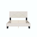 Cadre de lit Queen Size rembourré simple avec design à rivets, lit plateforme moderne en velours avec tête de lit