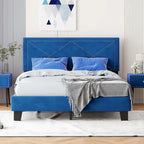 Cadre de lit Queen Size rembourré simple avec design à rivets, lit plateforme moderne en velours avec tête de lit