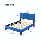 Cadre de lit Queen Size rembourré simple avec design à rivets, lit plateforme moderne en velours avec tête de lit