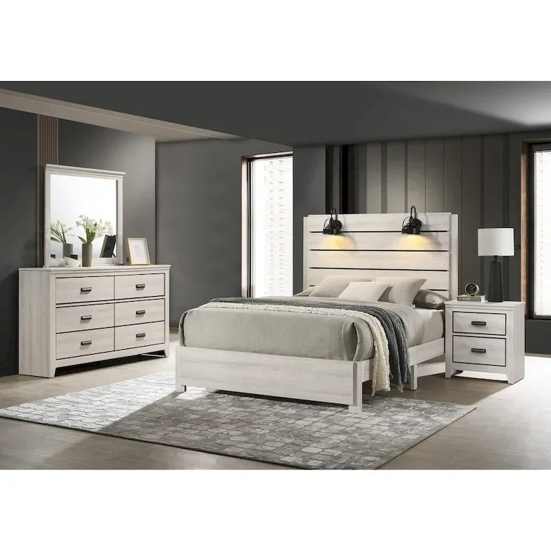 Chambre à coucher 6 pièces avec panneaux LED blancs Edyth