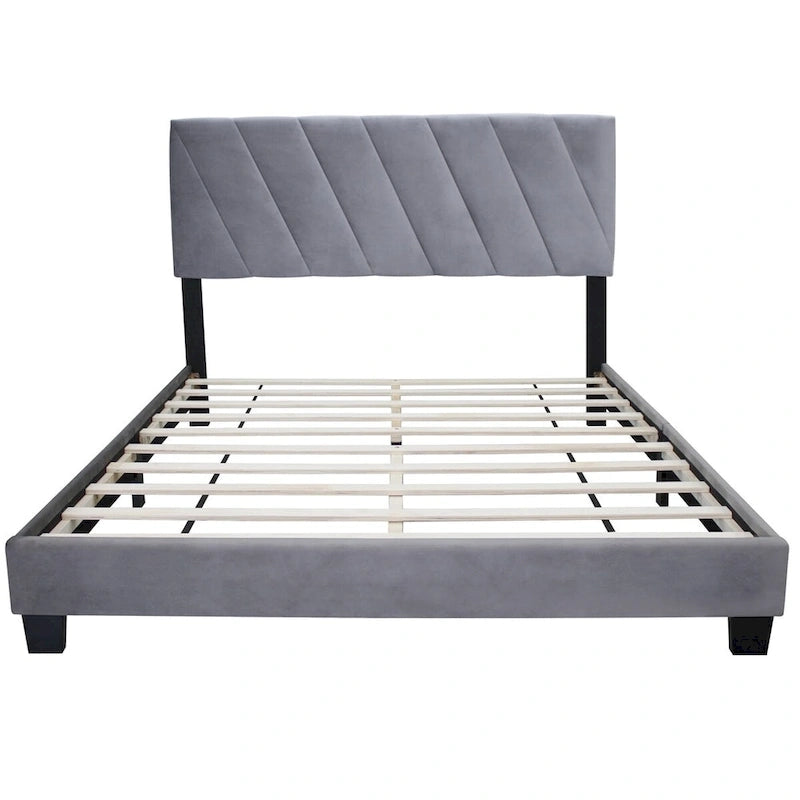 Lit plateforme rembourré gris Queen avec tête de lit réglable, pour 1-2 personnes