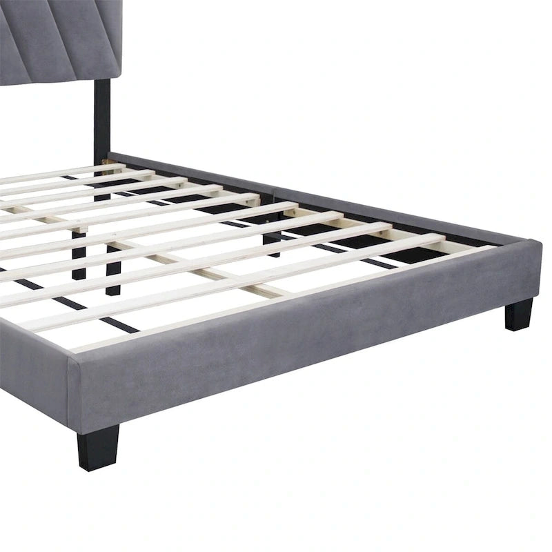 Lit plateforme rembourré gris Queen avec tête de lit réglable, pour 1-2 personnes