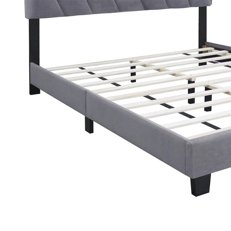 Lit plateforme rembourré gris Queen avec tête de lit réglable, pour 1-2 personnes
