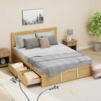 Queen Size Wood Platform Bed with Hydraulic Storage System and 2 Drawers