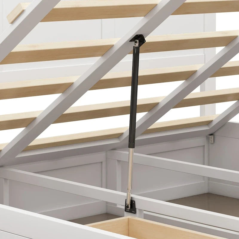Lit plateforme double en bois grandeur Queen avec système de rangement hydraulique et 2 tiroirs