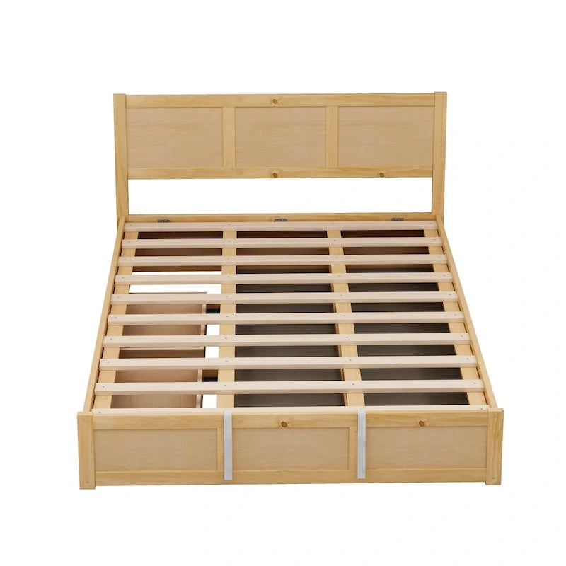 Lit plateforme double en bois grandeur Queen avec système de rangement hydraulique et 2 tiroirs