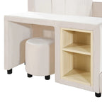 Lit double rembourré au sol, lit mère-enfant avec bureau de chevet et petit tabouret rond, velours
