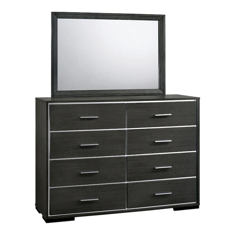 Commode et miroir contemporains 2 pièces 8 tiroirs Furniture of America Kastela, gris