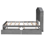 Lit plateforme en bois pleine grandeur avec tête de lit de rangement en forme de maison et 2 tiroirs
