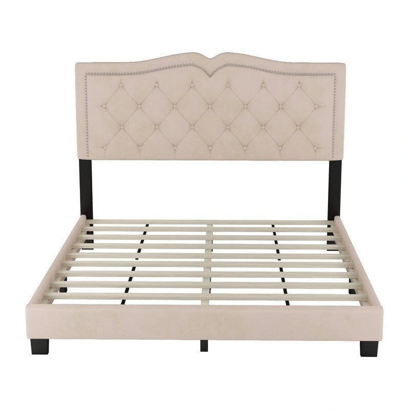 Lit capitonné en velours de taille Queen avec rivets