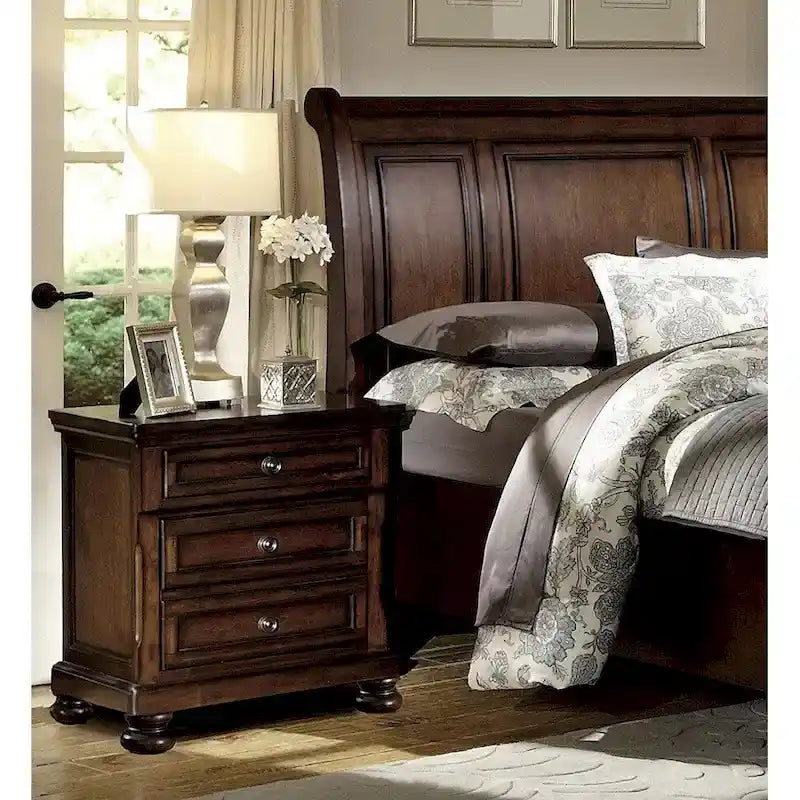 Ensemble de chambre principale 6 pièces Lit plateforme de rangement fini merisier brun classique