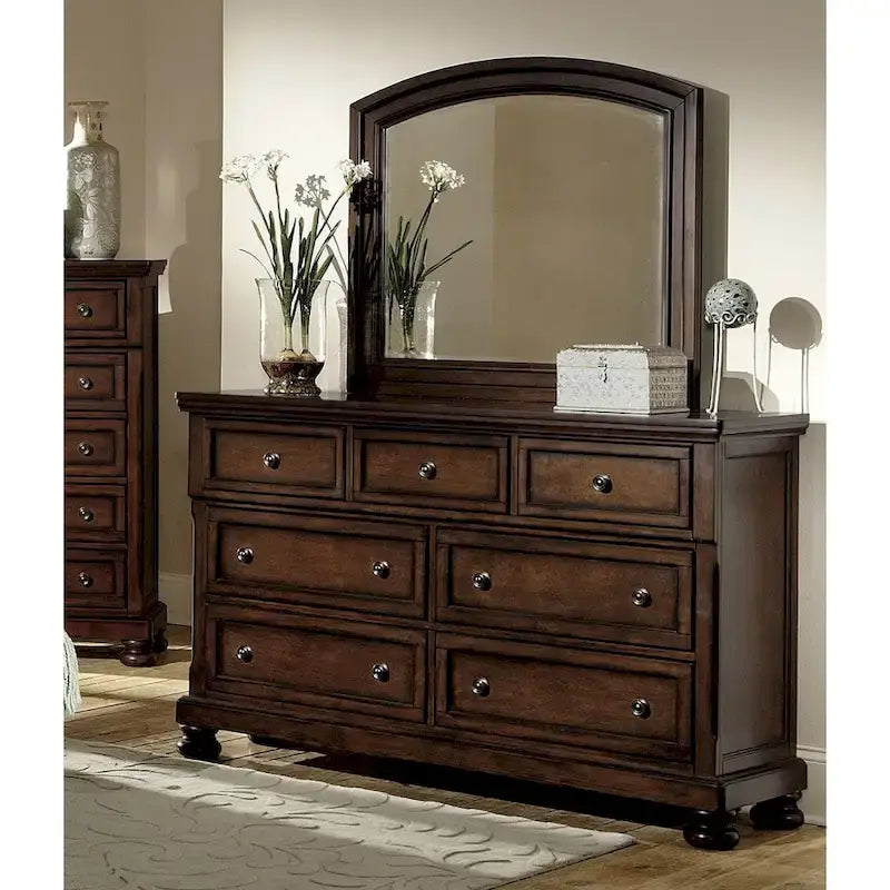 Ensemble de chambre principale 6 pièces Lit plateforme de rangement fini merisier brun classique