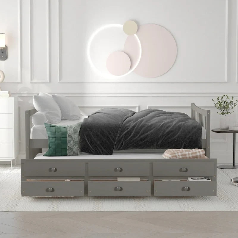 Lit de repos grand format avec lit gigogne une place et tiroirs