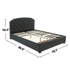 Lit King Size Oriental Rembourré en Toile de Jute avec 1 Tiroir Sous-Lit, Couleur Charbon