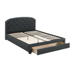 Lit King Size Oriental Rembourré en Toile de Jute avec 1 Tiroir Sous-Lit, Couleur Charbon