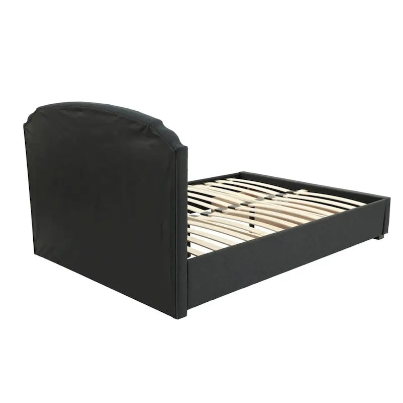 Lit King Size Oriental Rembourré en Toile de Jute avec 1 Tiroir Sous-Lit, Couleur Charbon