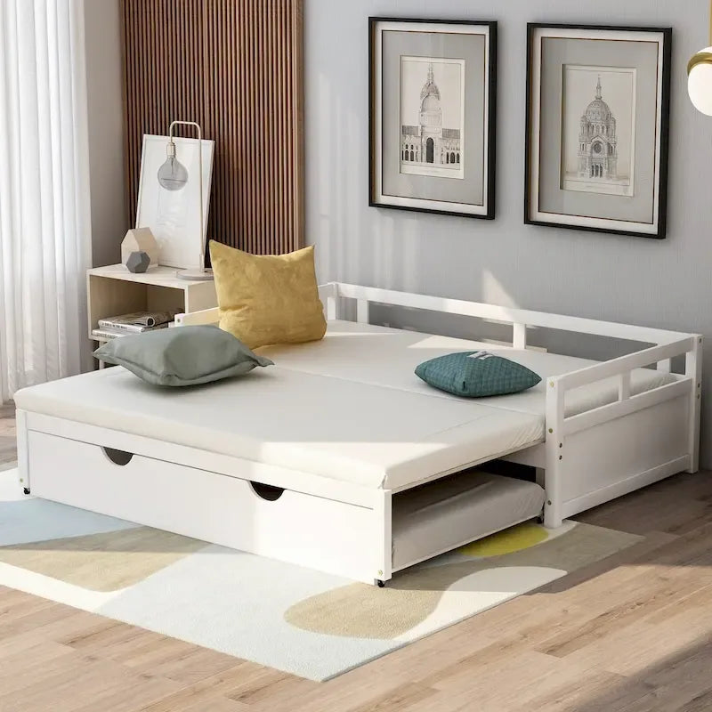Lit gigogne extensible, Lit gigogne en bois avec tiroir-lit