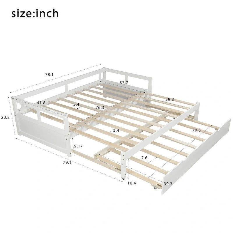 Lit gigogne extensible, Lit gigogne en bois avec tiroir-lit