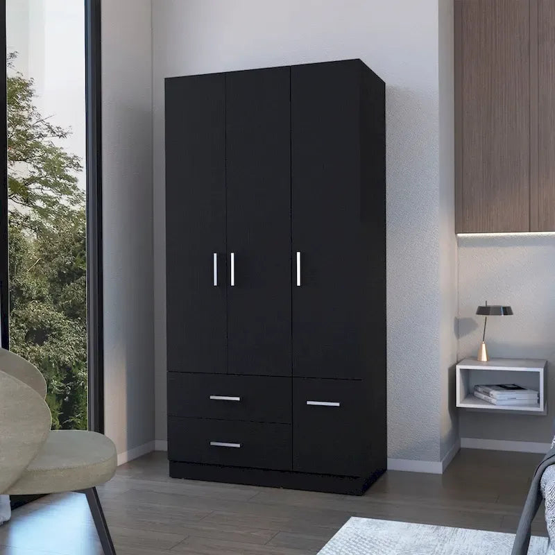 Armoire Douglas en mélamine, deux tiroirs, tringle à vêtements - S/O