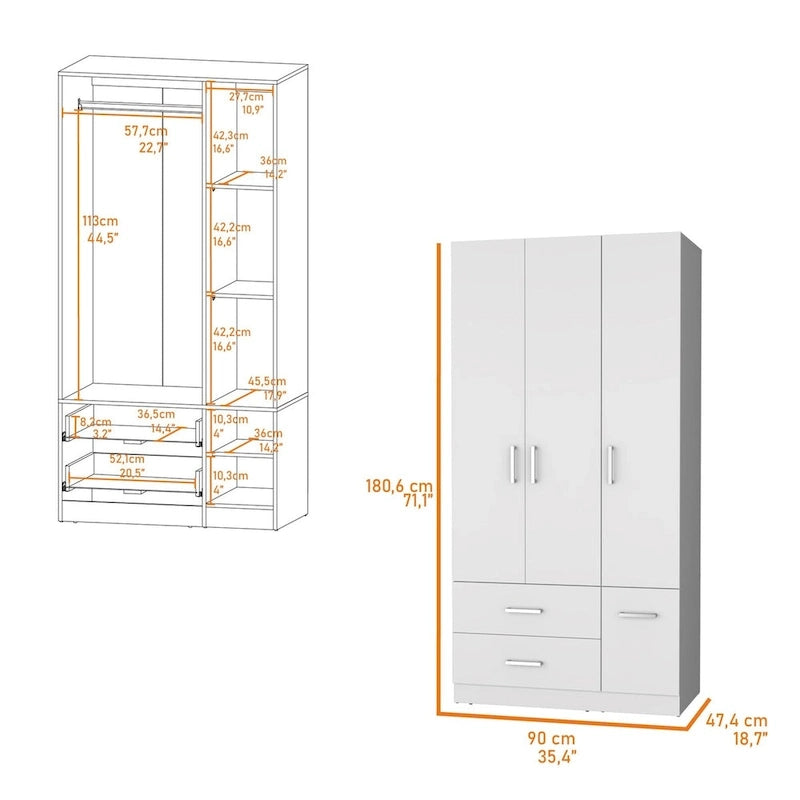 Armoire Douglas en mélamine, deux tiroirs, tringle à vêtements - S/O