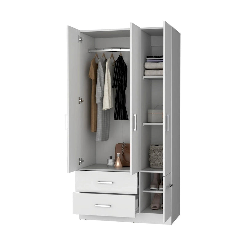 Armoire Douglas en mélamine, deux tiroirs, tringle à vêtements - S/O