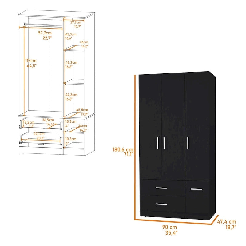 Armoire Douglas en mélamine, deux tiroirs, tringle à vêtements - S/O
