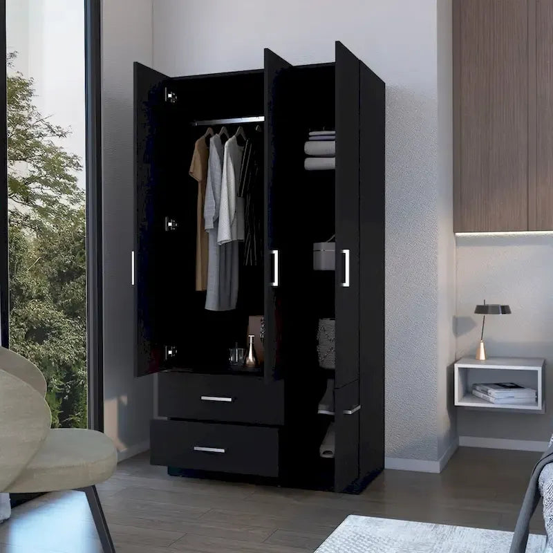 Armoire Douglas en mélamine, deux tiroirs, tringle à vêtements - S/O