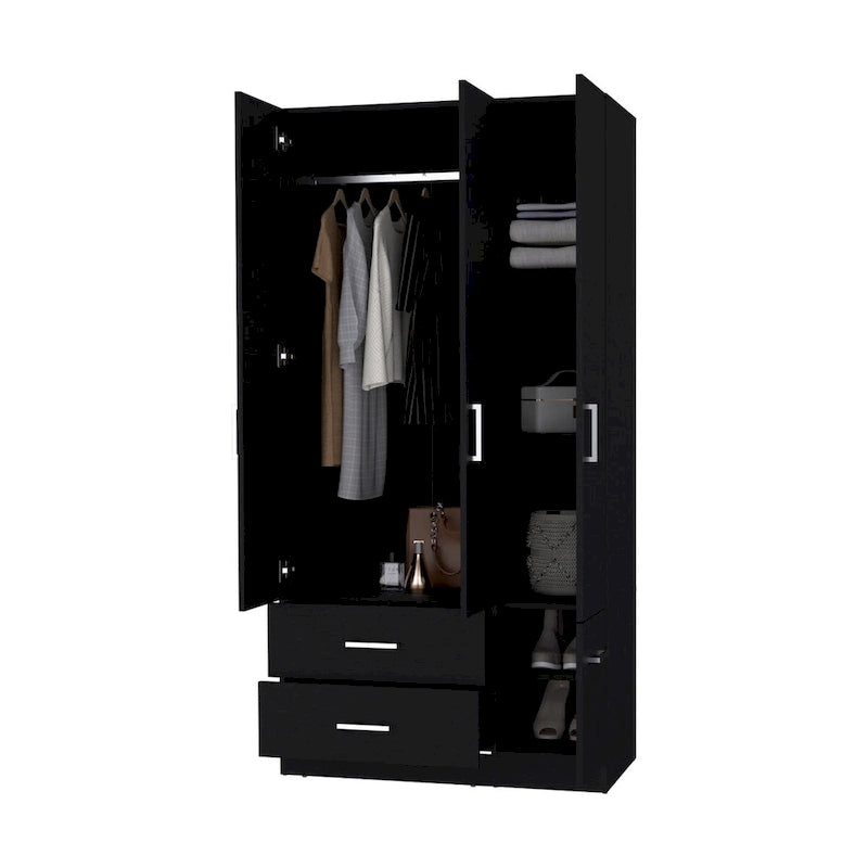Armoire Douglas en mélamine, deux tiroirs, tringle à vêtements - S/O